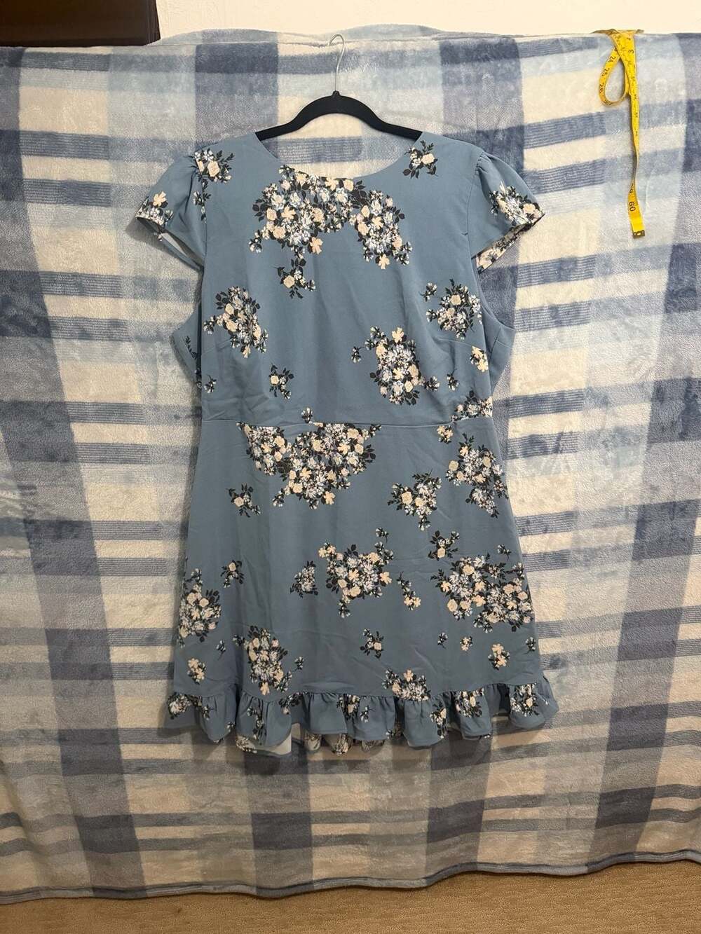 Sugarlips Curve Blue Floral Ruffle Open Back Dress 2X